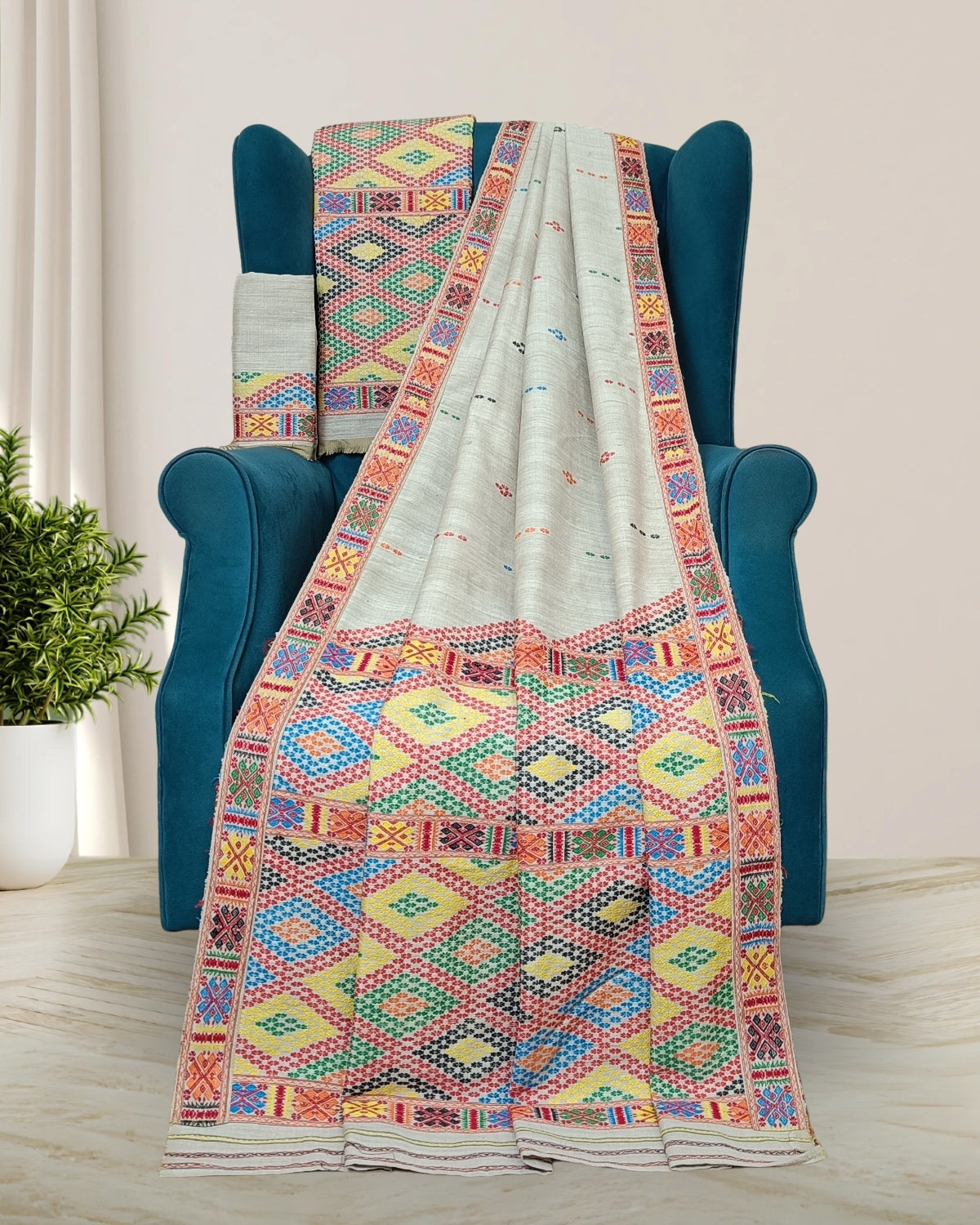 Padmini cotton x Eri silk Mising mekhela sador- DMC motifs