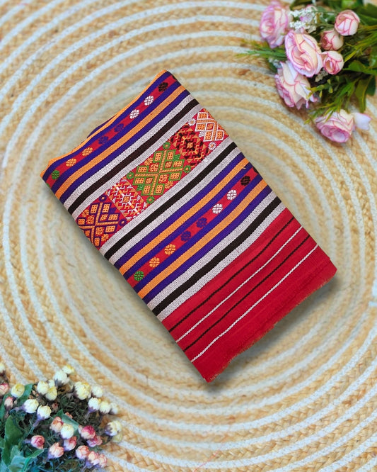Ribi design Mising mekhela sador - Red