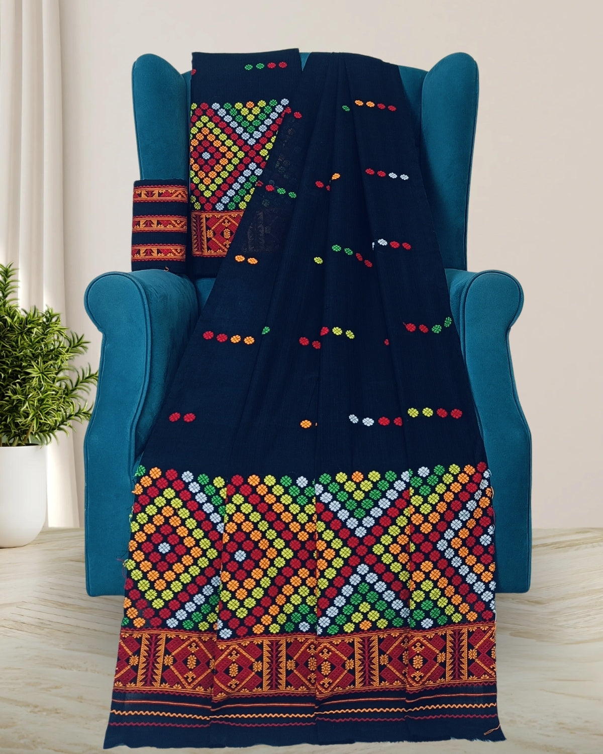 Padmini cotton Mising mekhela sador - Black