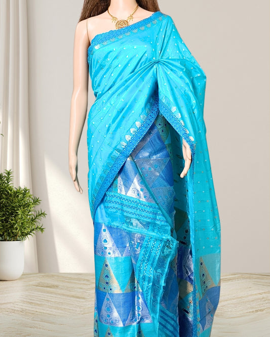 Blue pure Mulberry silk mekhela chadar