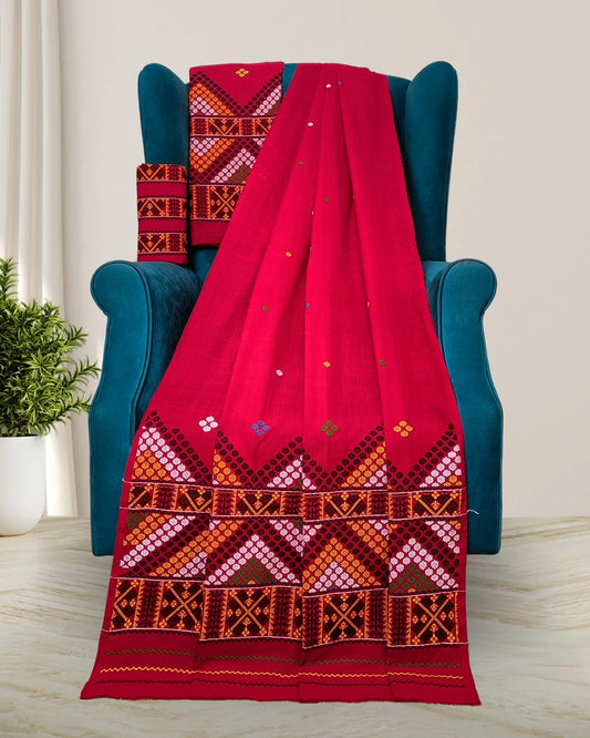 Padmini cotton Mising mekhela sador -Red