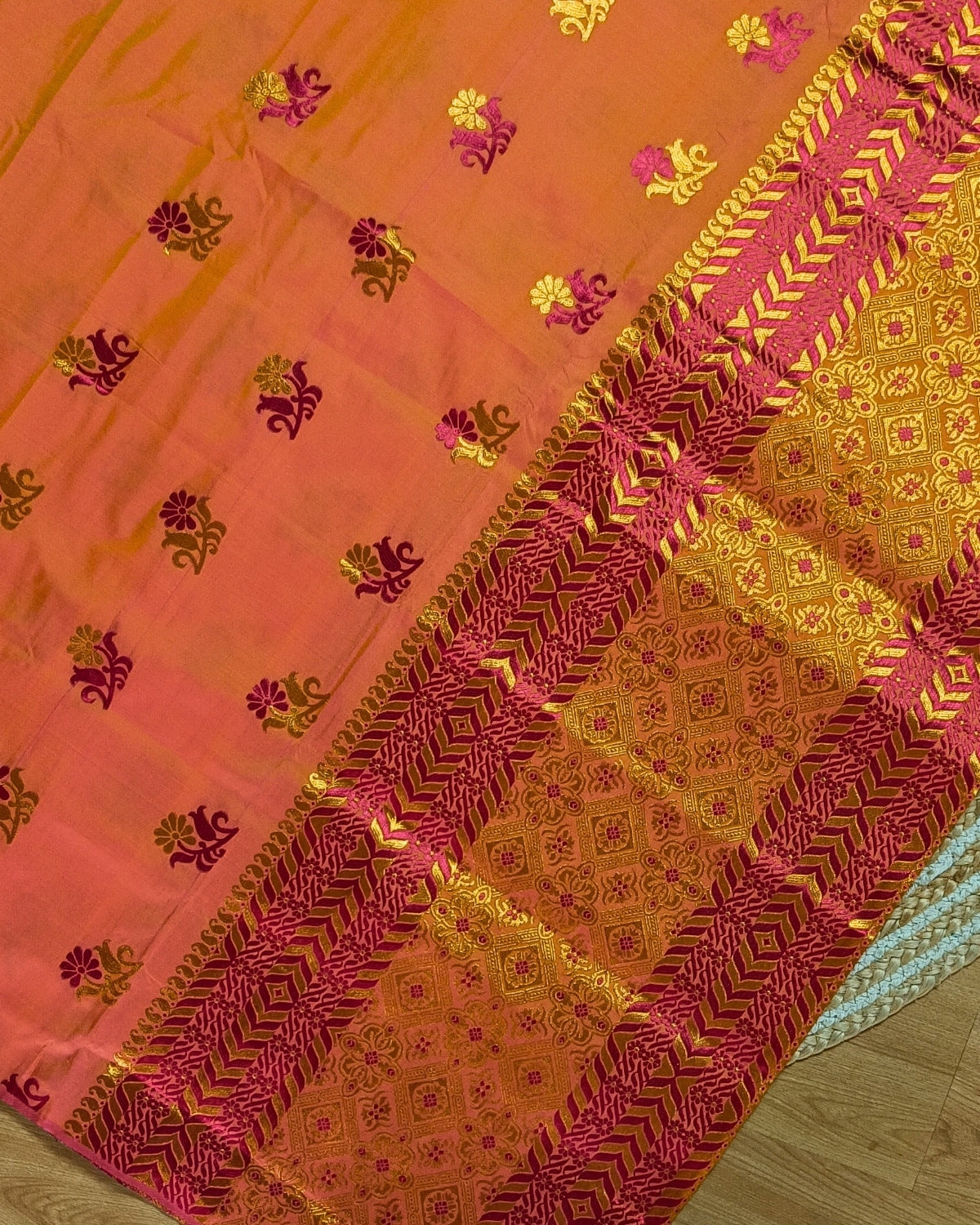 Semi paat mekhela sador with golden guna work