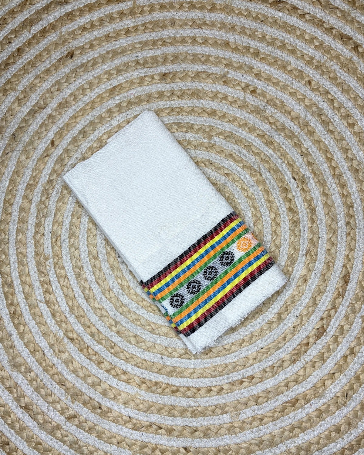 Ribi design Mising mekhela sador -White