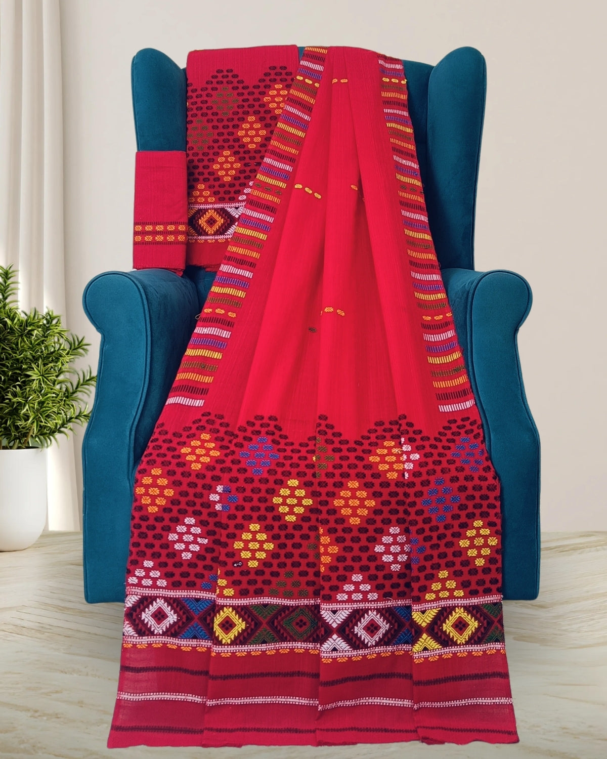 Padmini cotton Mising mekhela sador - Red