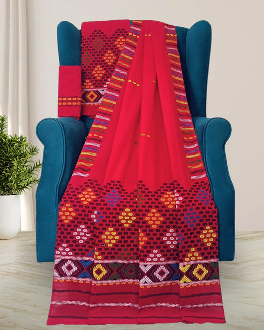 Padmini cotton Mising mekhela sador - Red