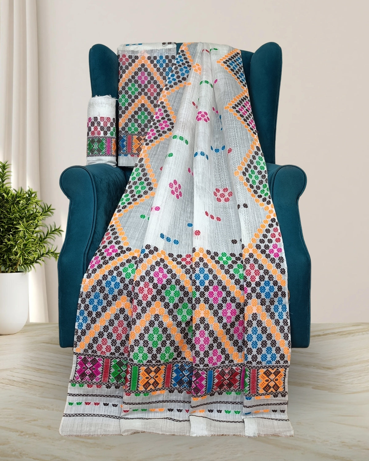 Semi nuni Mising mekhela sador- white