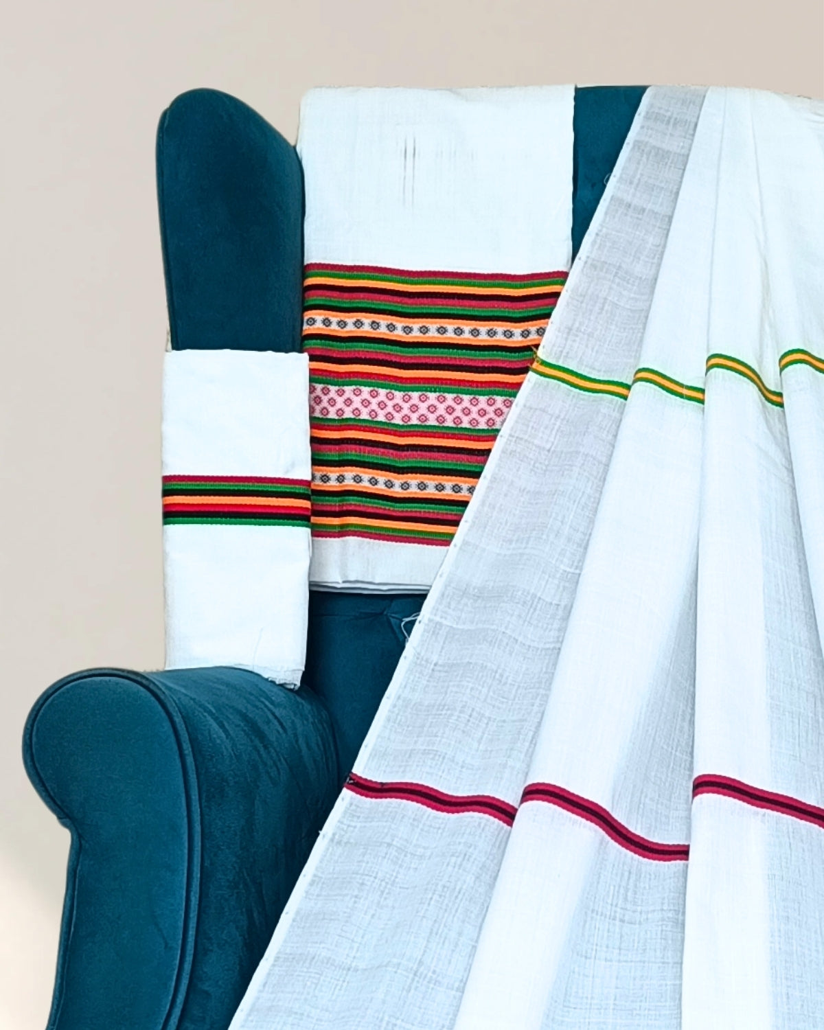 Ribi design Mising mekhela sador - White