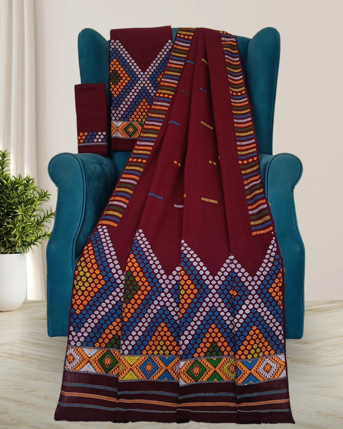 Padmini cotton Mising mekhela sador - Brown