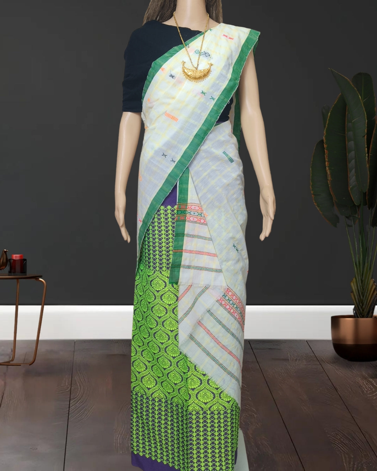 Padmini cotton single sador -White