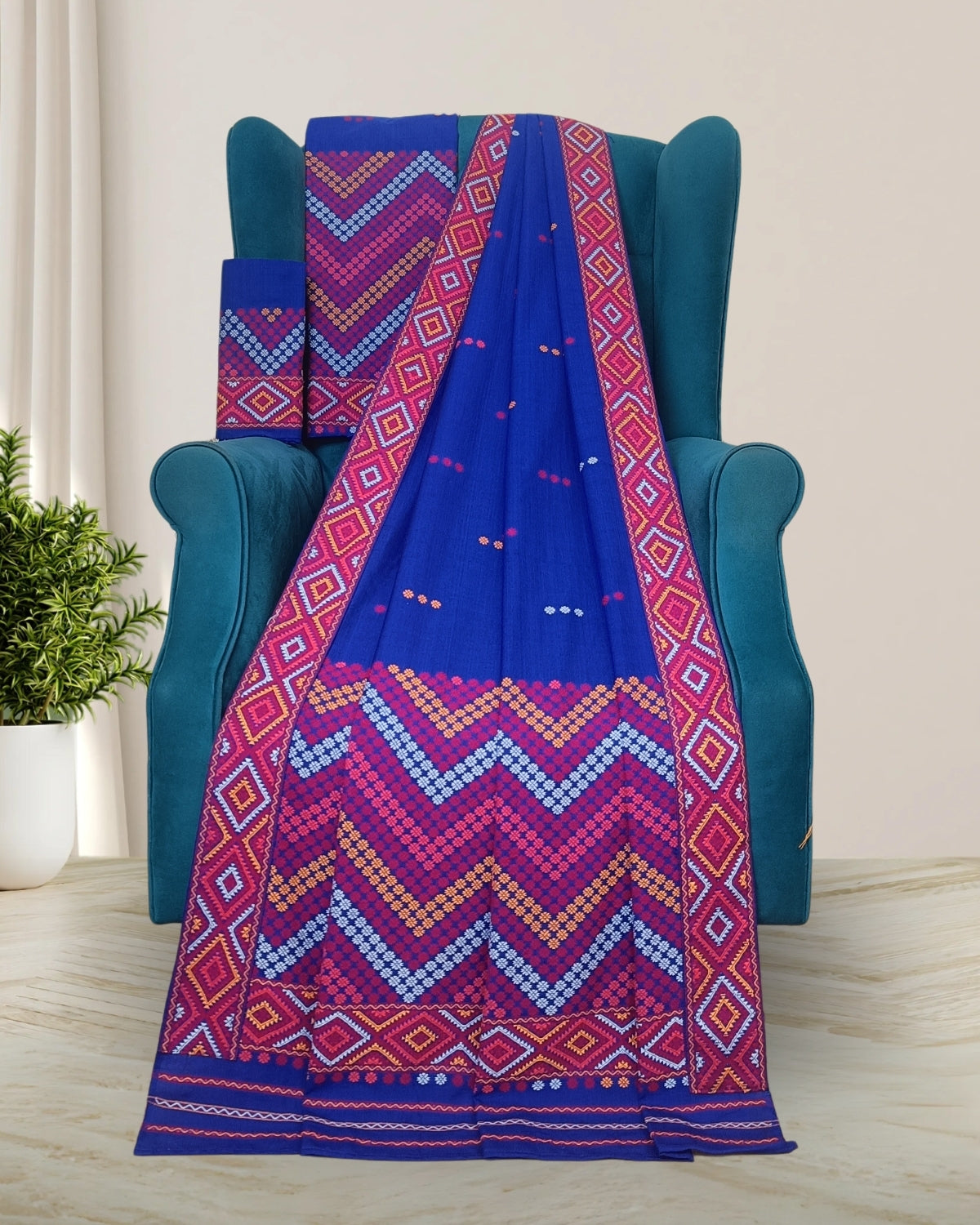 Royal blue padmini cotton Mising mekhela sador