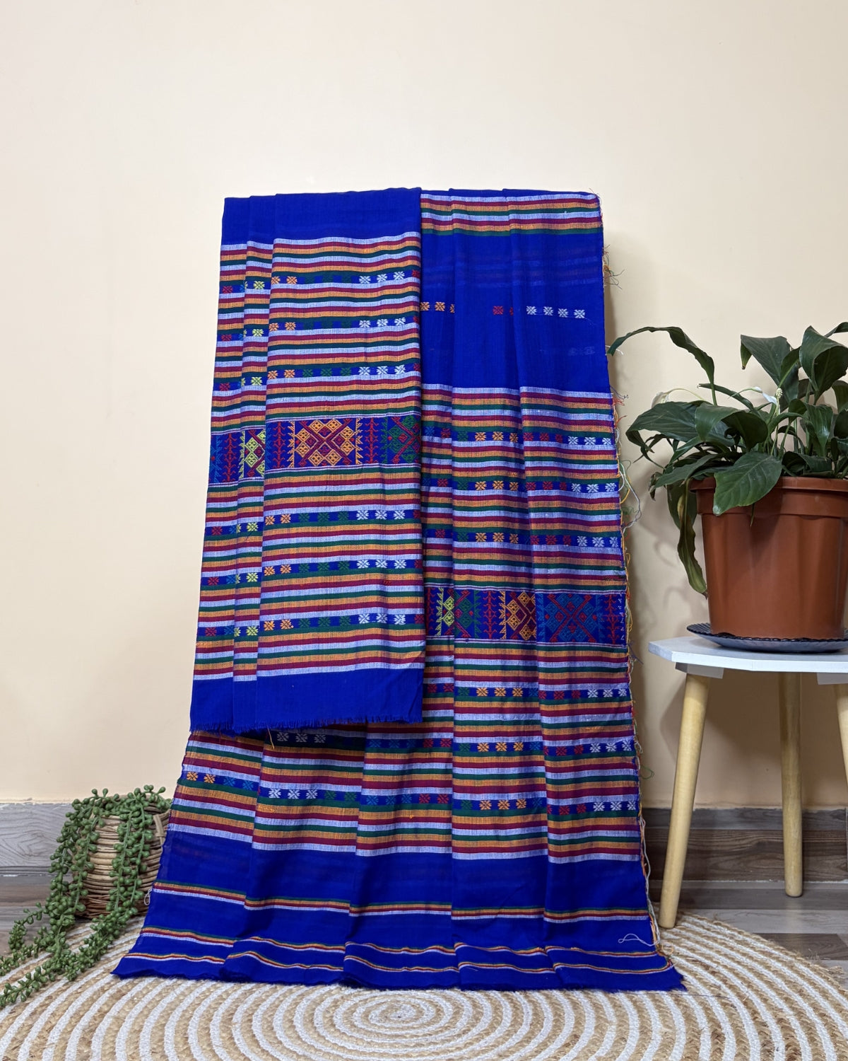 Ribi design Mising mekhela sador -Royal blue