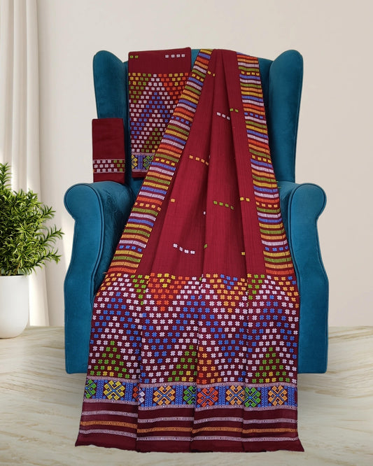 Padmini cotton Mising mekhela sador -Brown