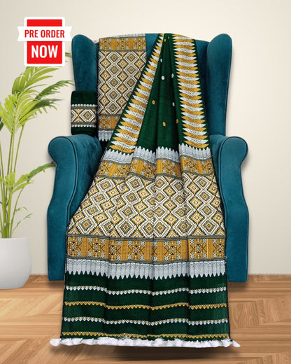 Green padmini cotton mekhela sador with designer motifs