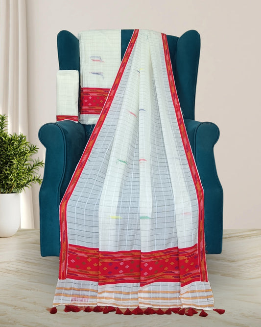 Semi nuni Mising mekhela sador - White kesh bosa