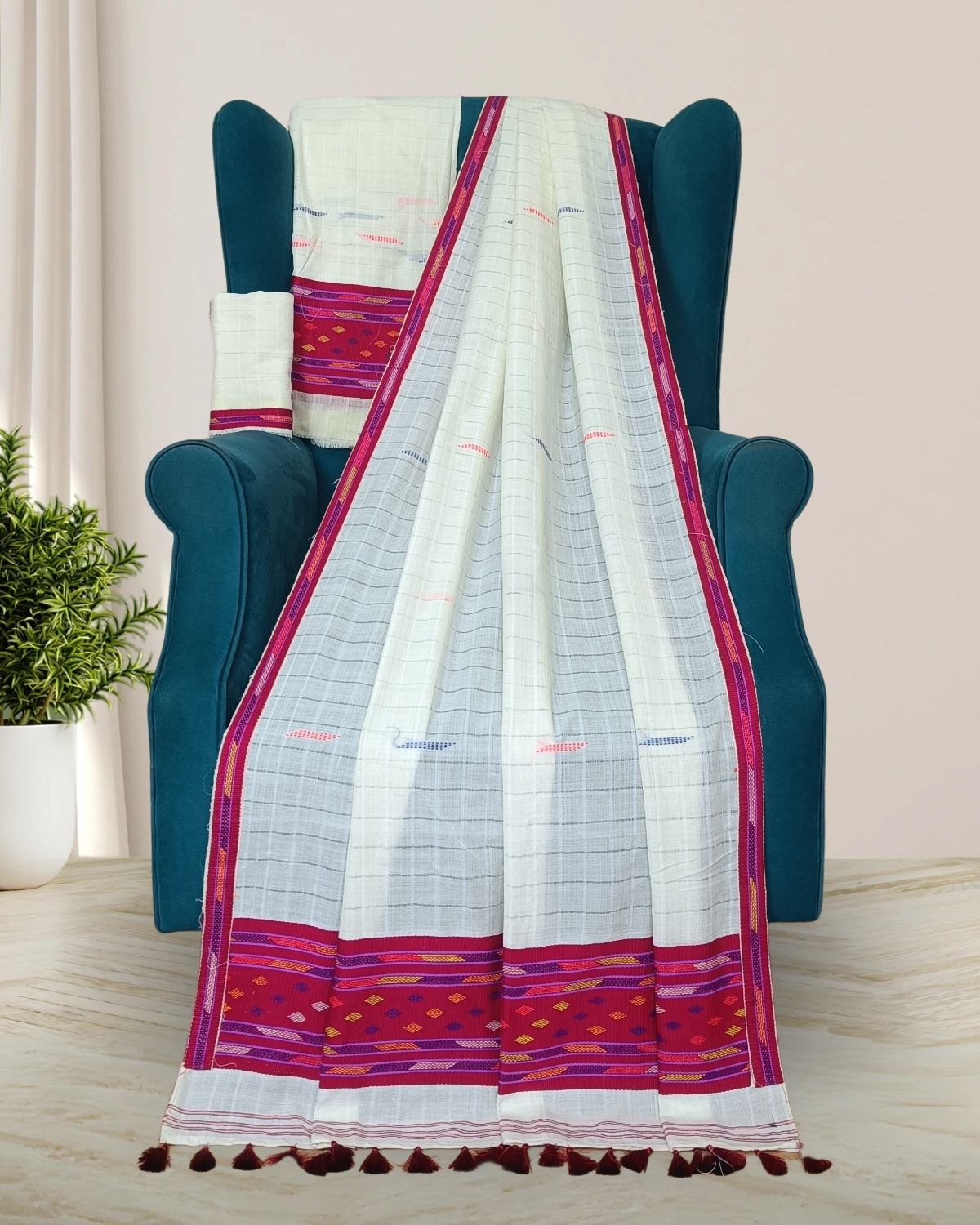 Semi nuni Mising mekhela sador - White kesh bosa