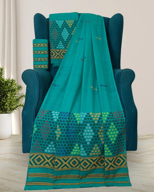 Padmini cotton Mising mekhela sador - Green