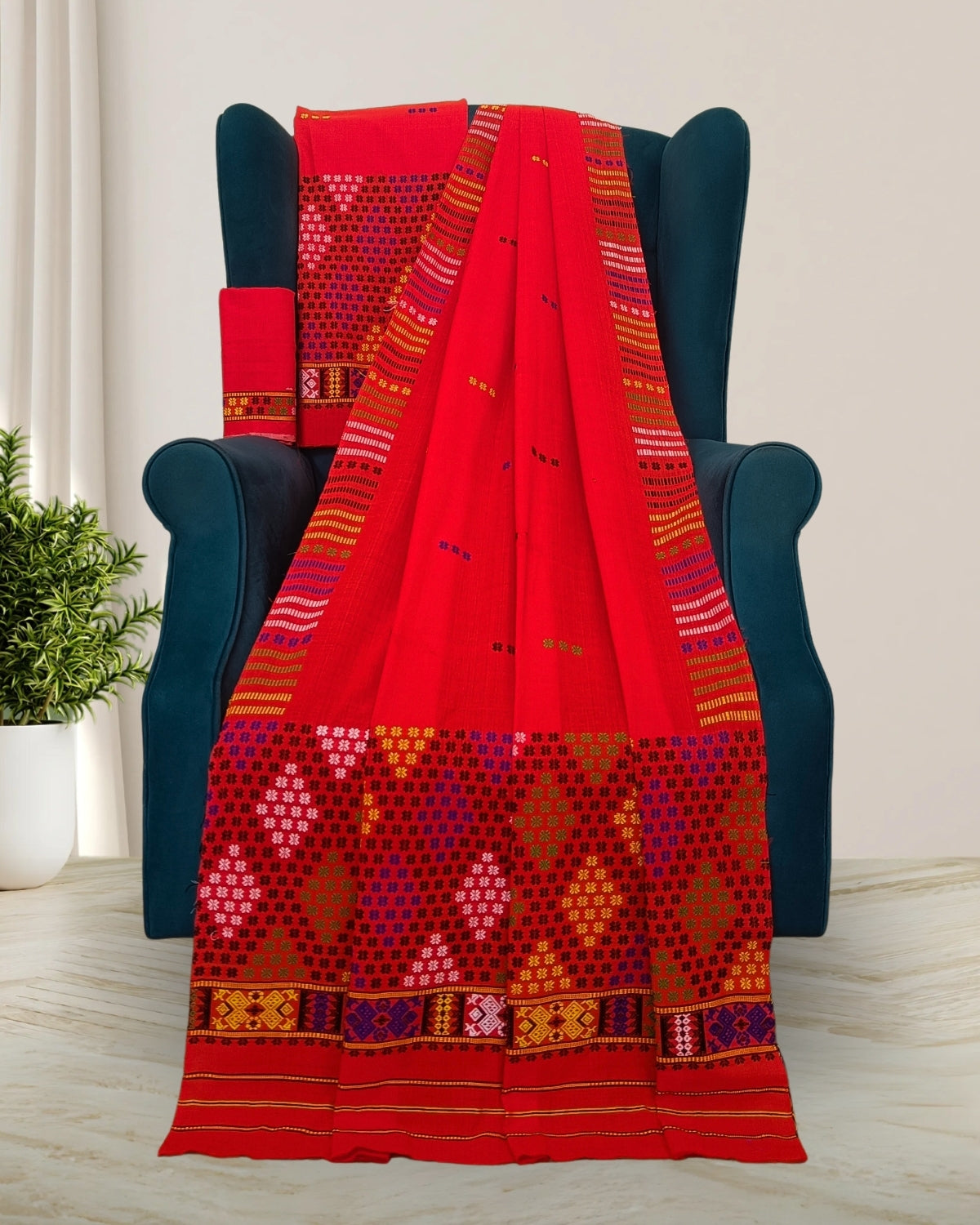 Padmini cotton Mising mekhela sador -Orange