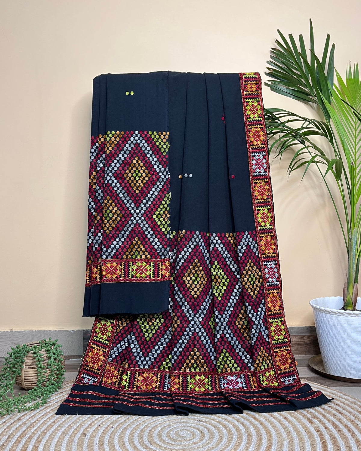 Black padmini cotton Mising mekhela sador -