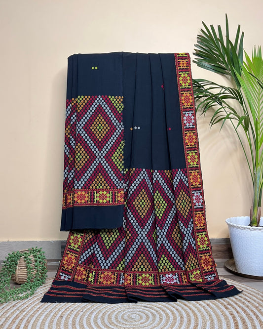 Black padmini cotton Mising mekhela sador -