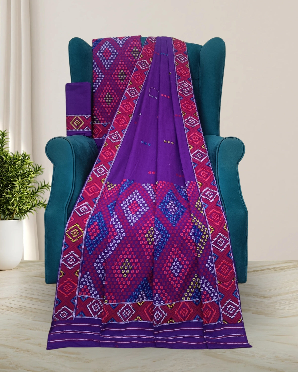 Padmini cotton Mising mekhela sador -Purple