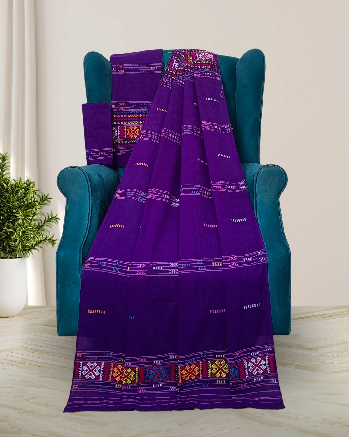 Gero design Mising mekhela sador - Royal blue