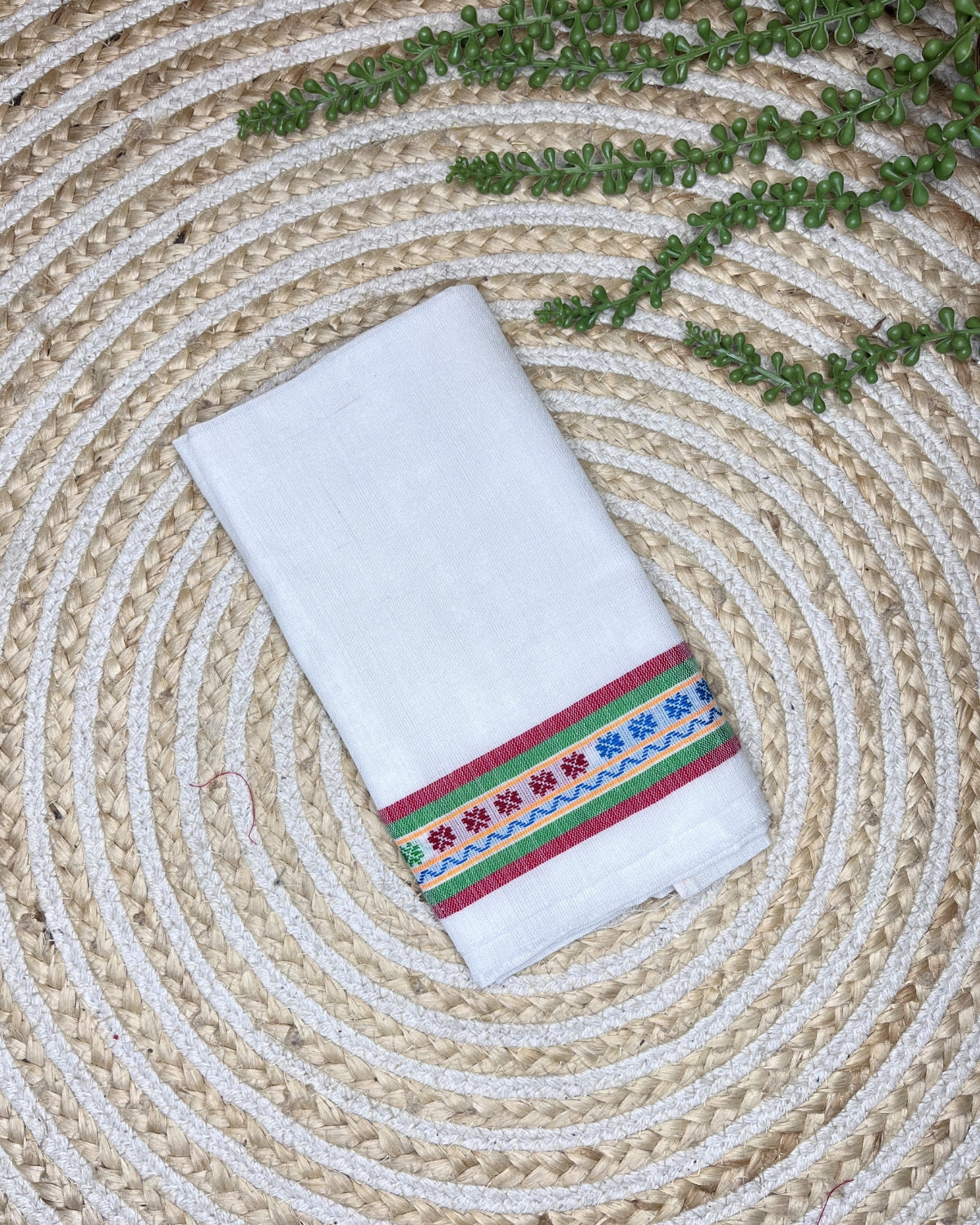 Ribi design Mising mekhela sador - White