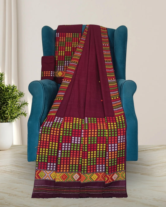 Padmini cotton Mising mekhela sador -Brown