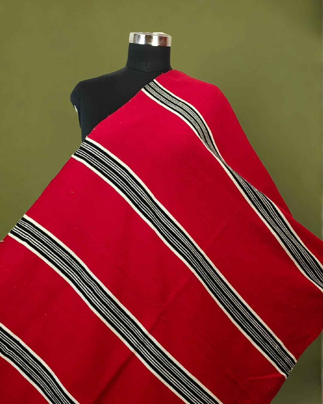 Mising Ribi design woolen Stole - Red