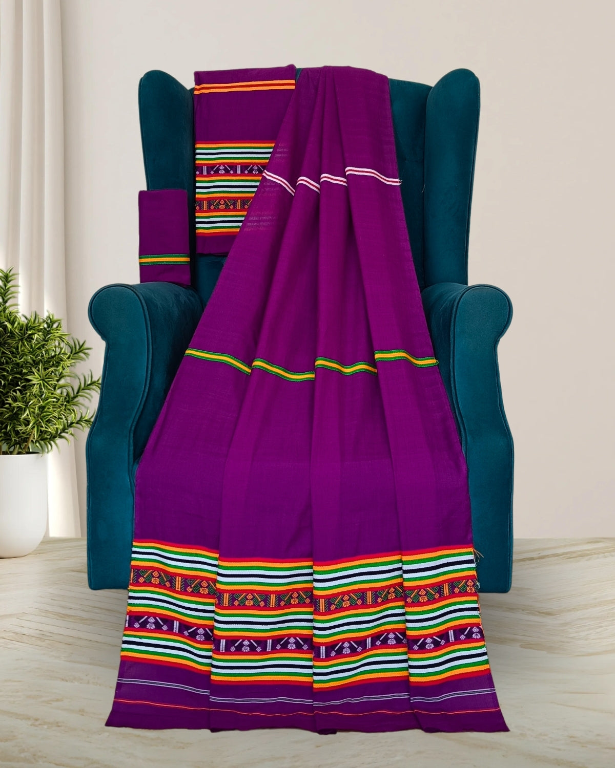 Ribi design Mising mekhela sador - Purple