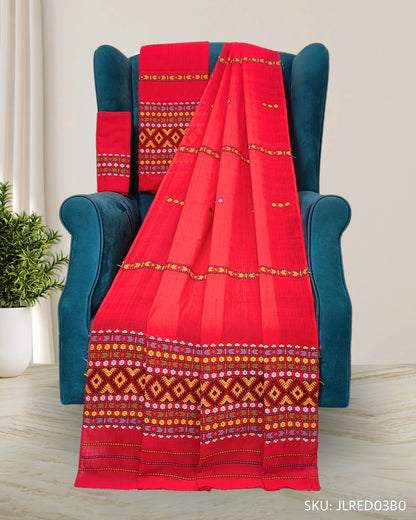 Gaseng design Mising mekhela sador - Red