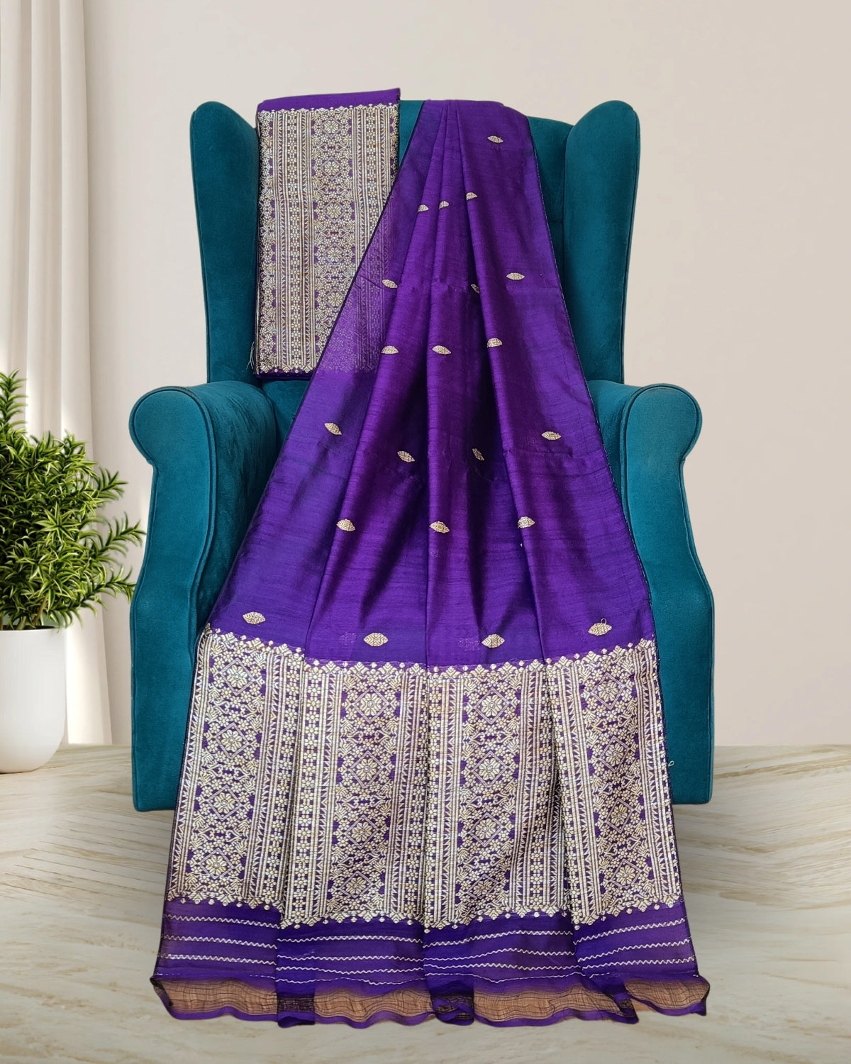 Staple cotton mekhela sador- Violate