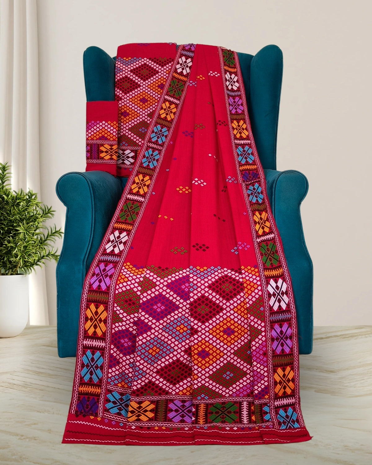 Padmini cotton Mising mekhela sador -Red