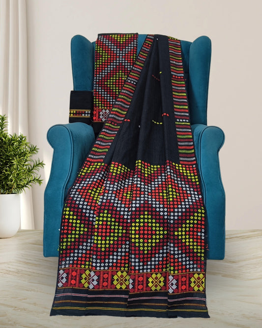 Padmini cotton Mising mekhela sador-Black
