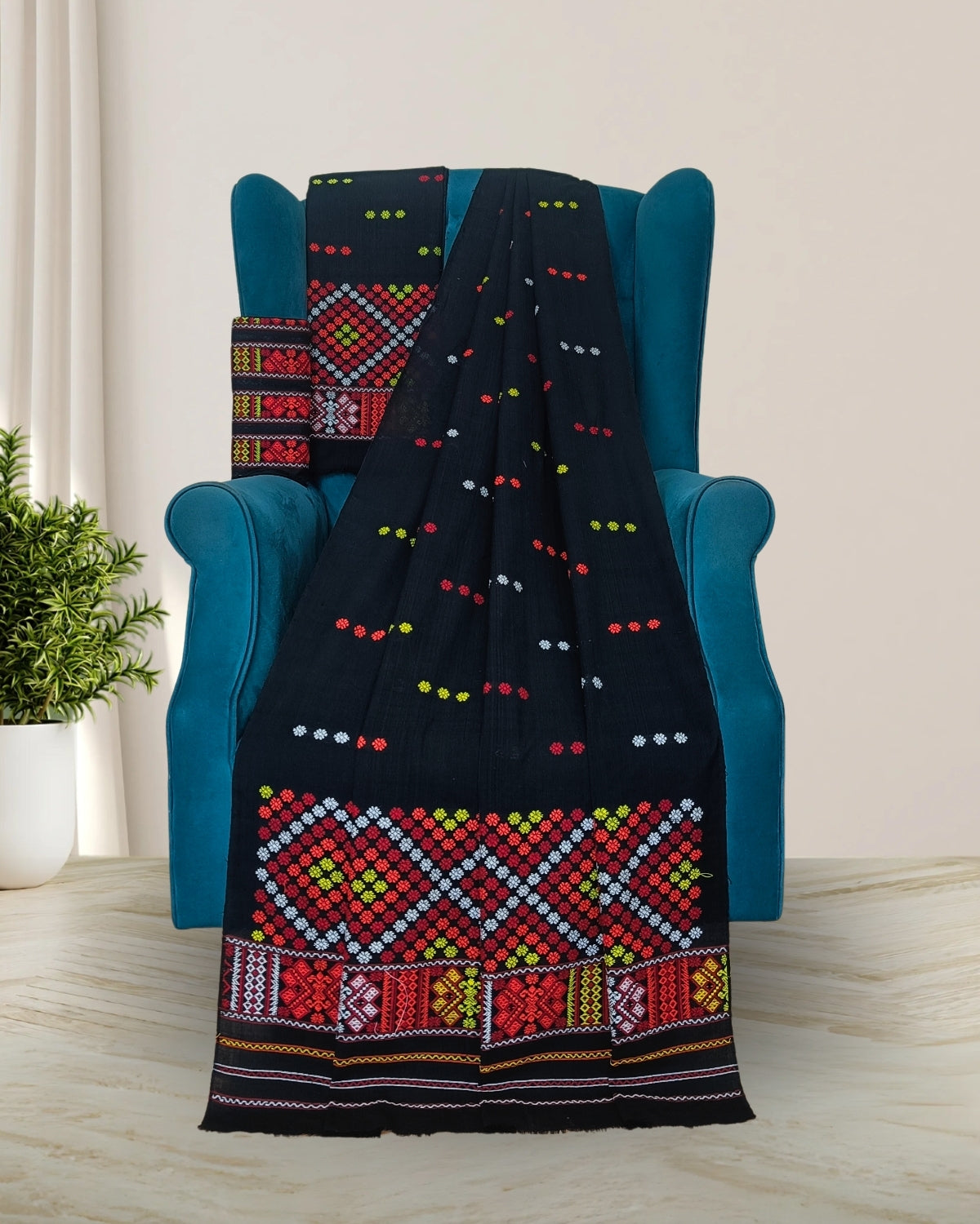Padmini cotton Mising mekhela sador -Black