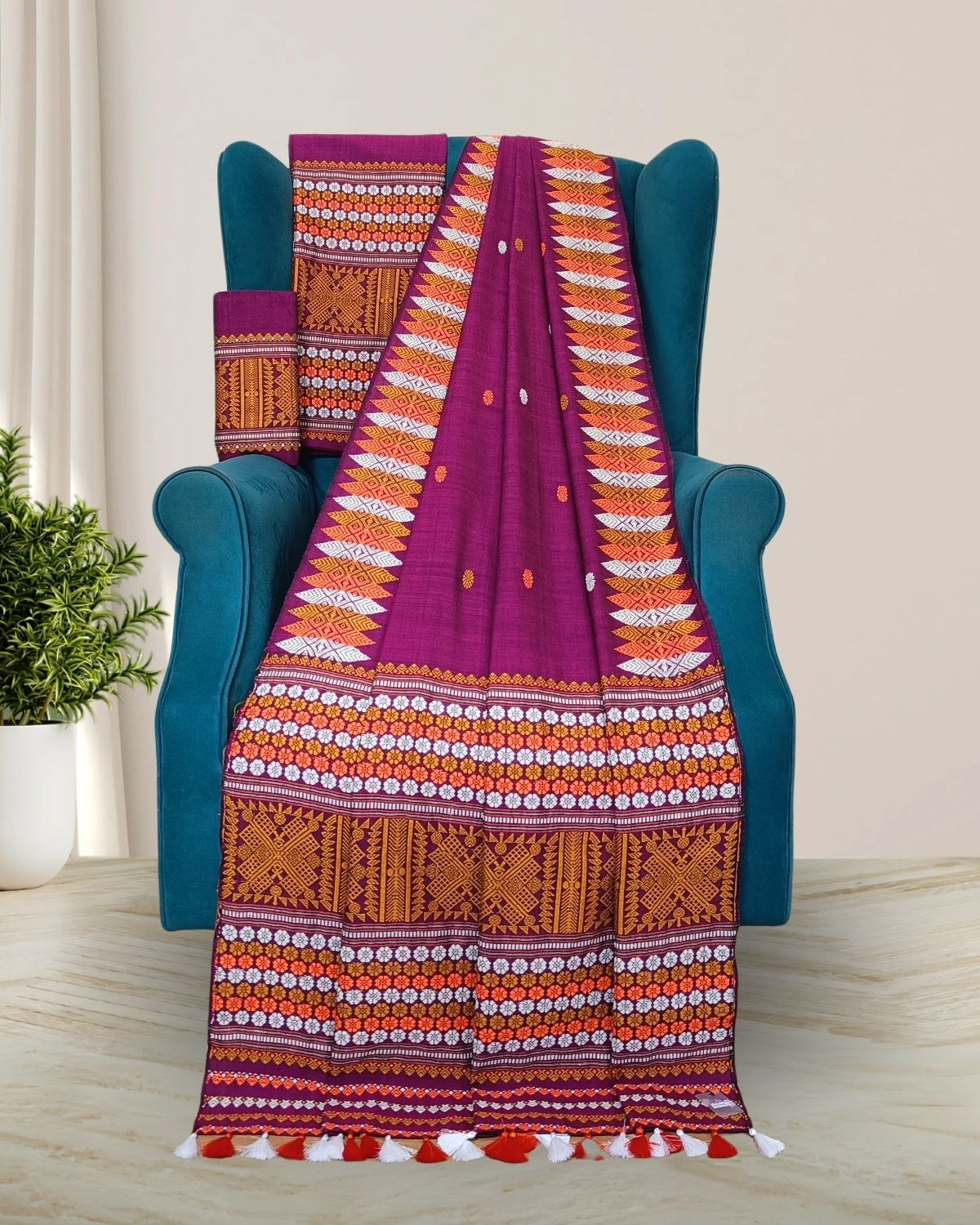 Padmini cotton Mising mekhela sador - Purple