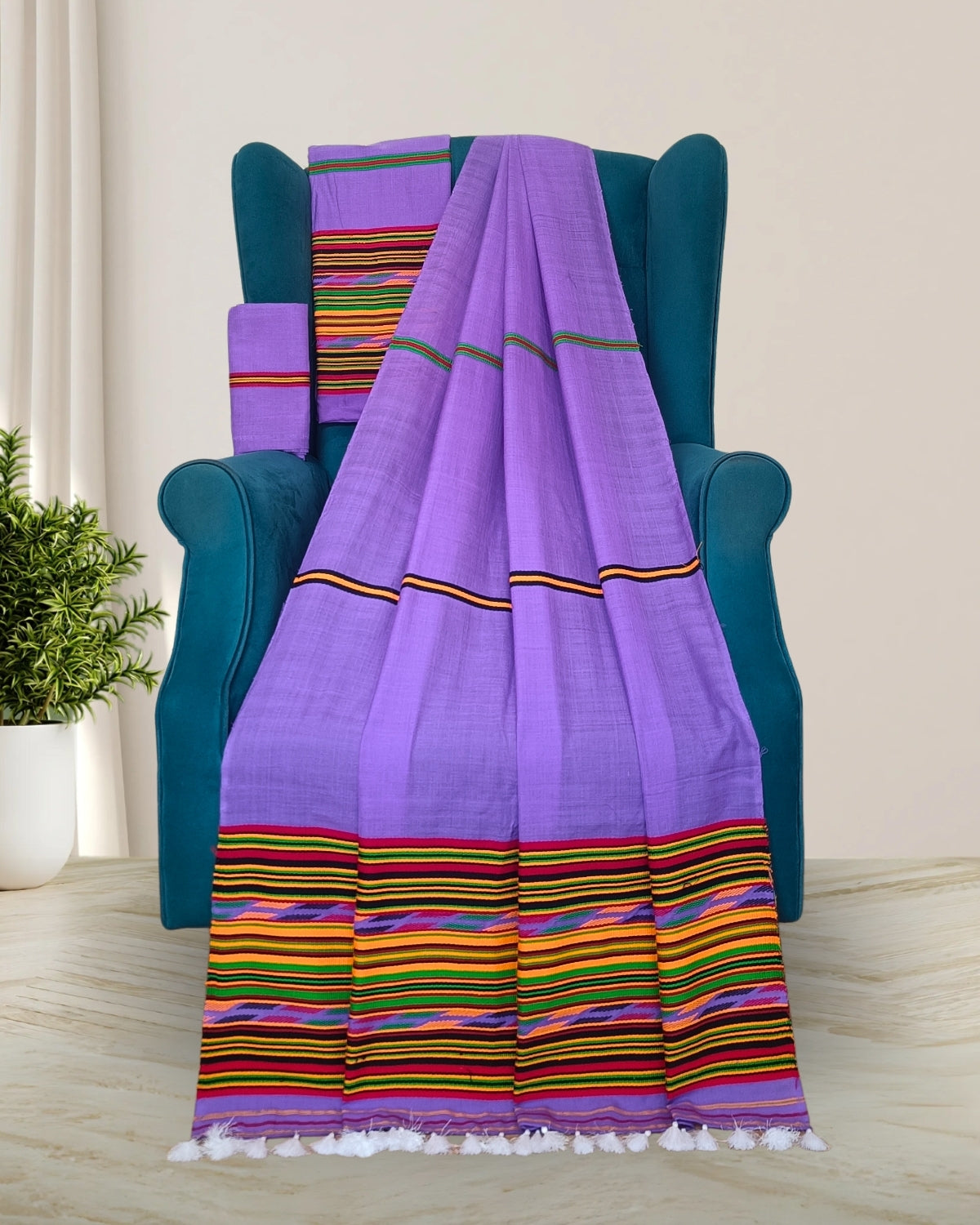 Ribi design Mising mekhela sador - Lavender