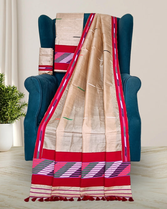 Tussar silk mekhela sador - Red kesh bosa