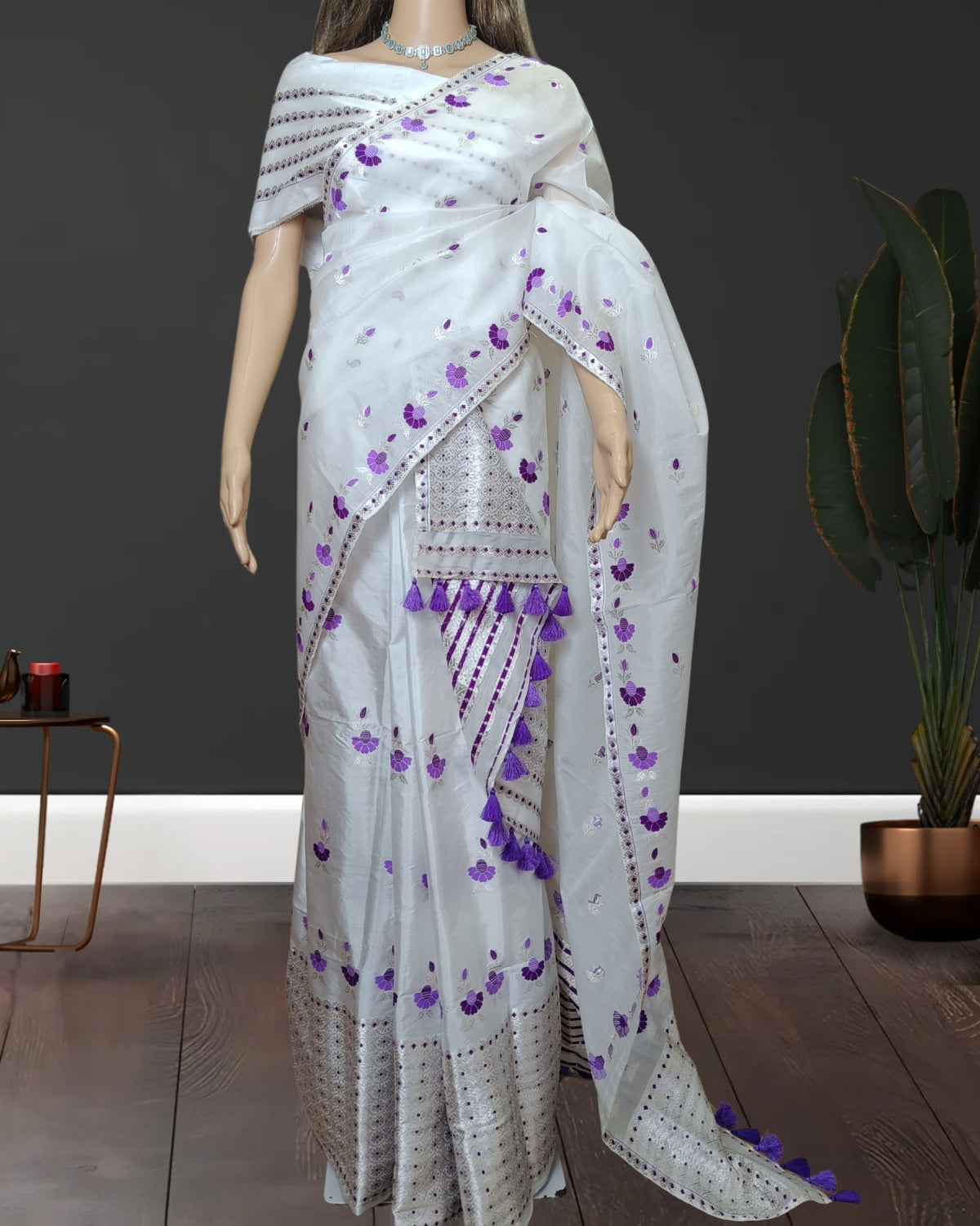 Raw mulberry silk mekhela sador -Pure white