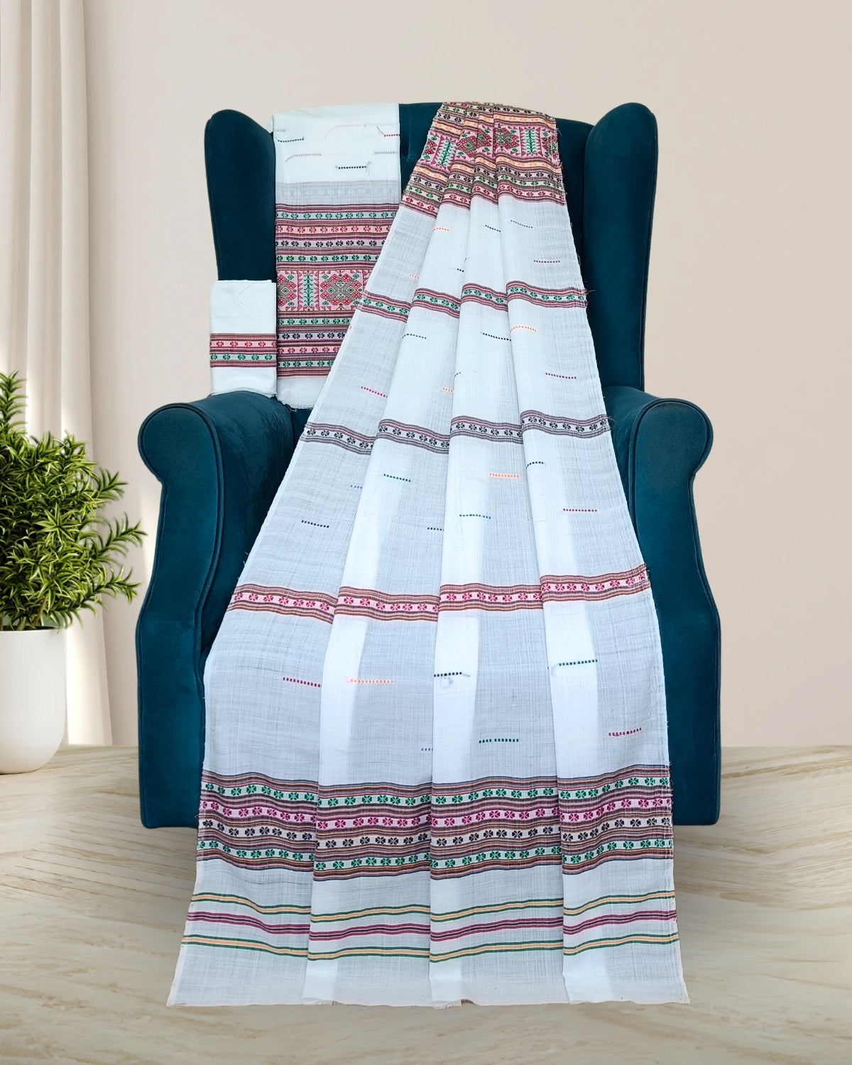 Gero design Mising mekhela sador -Pure white