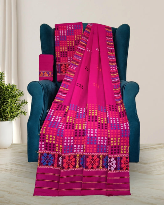 Padmini cotton Mising mekhela sador - Pink