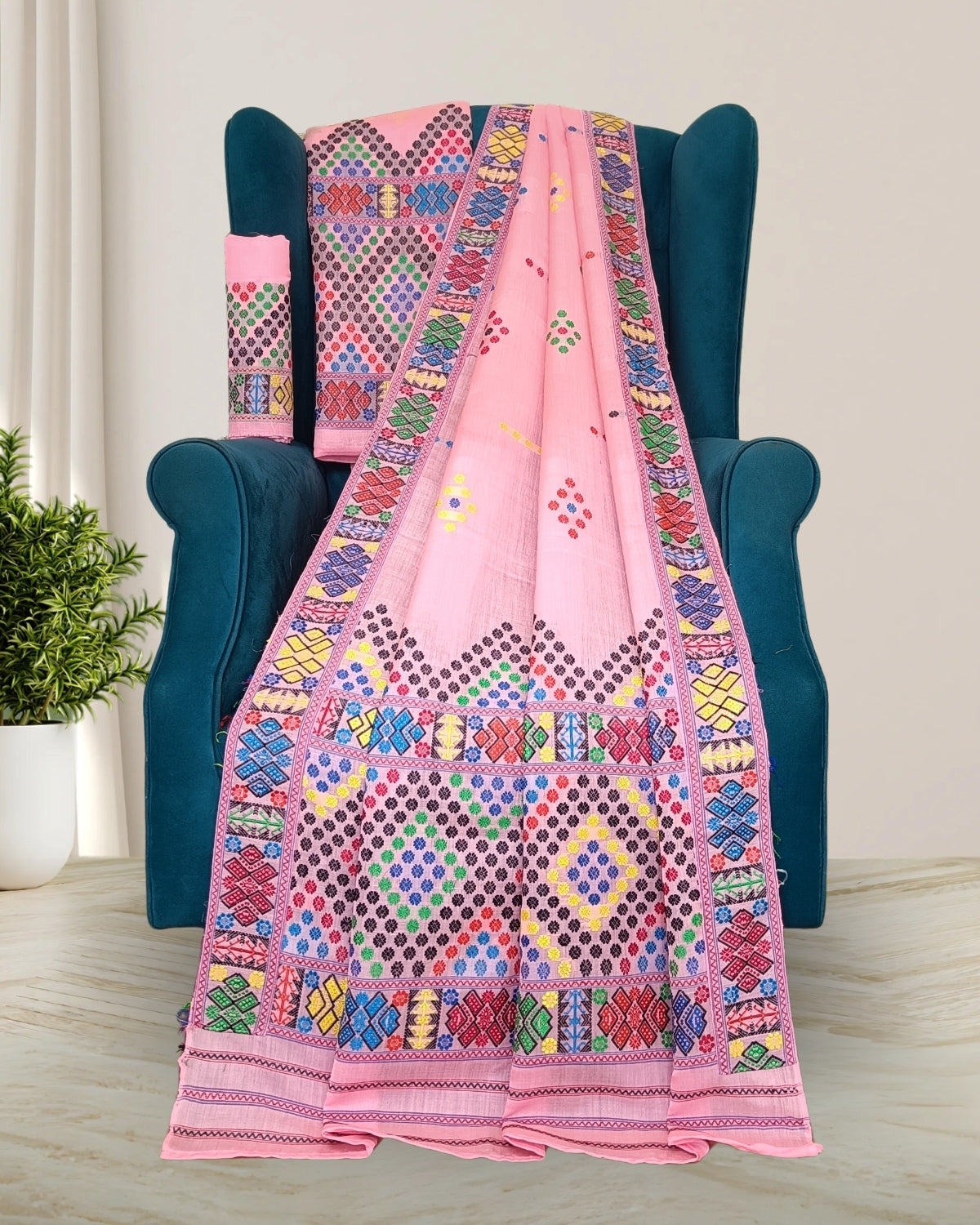 Semi nuni Mising mekhela sador -Pink