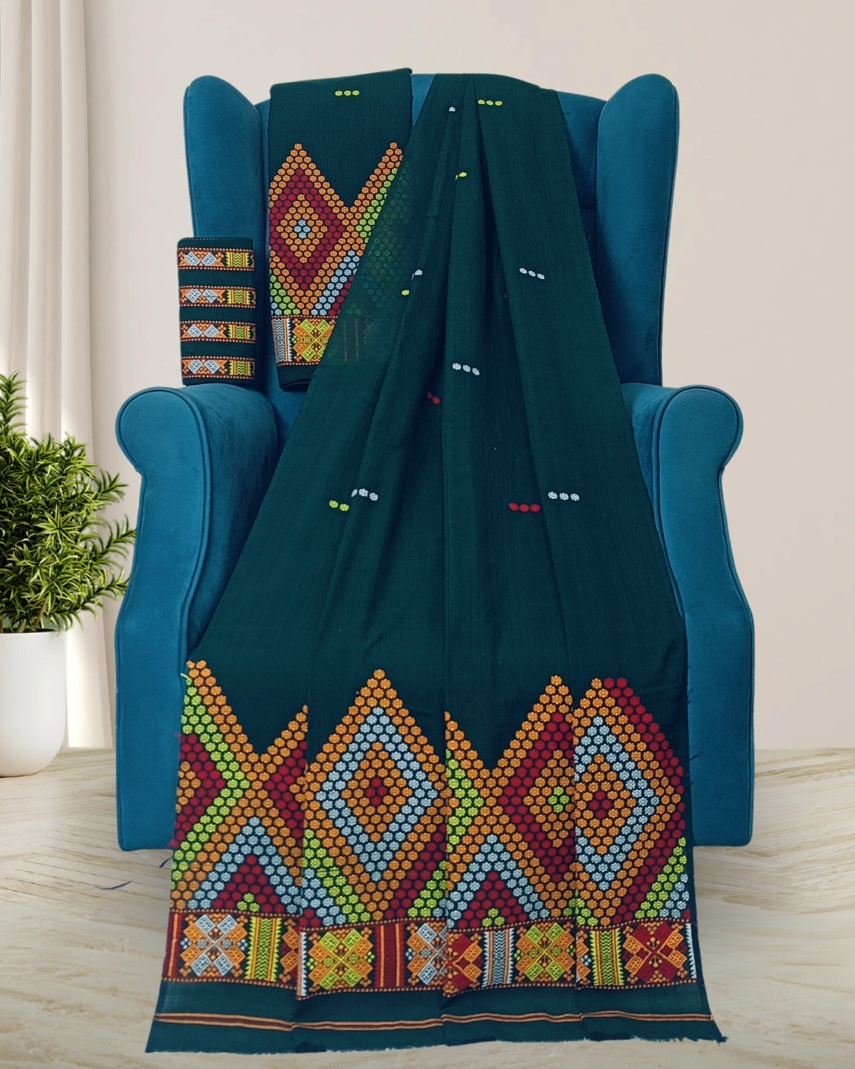 Padmini cotton Mising mekhela sador - Green