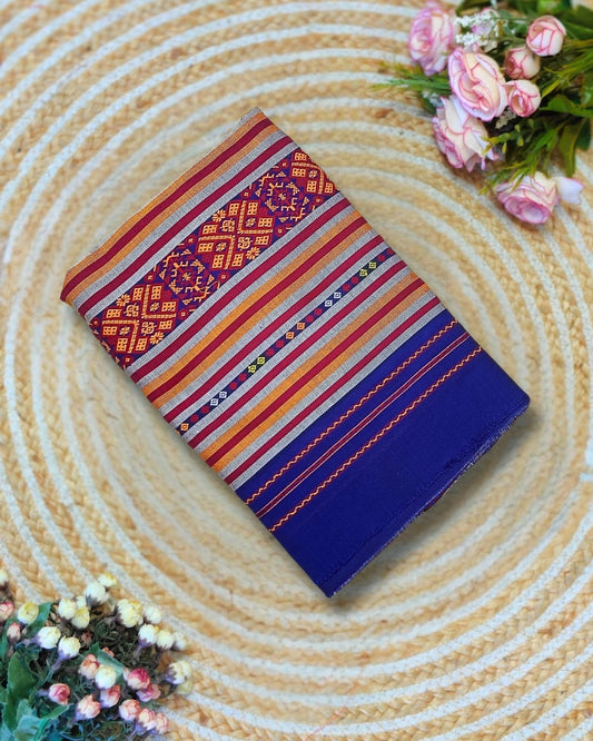 Ribi design Mising mekhela sador - Royal blue
