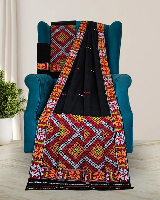 Black padmini cotton Mising mekhela sador