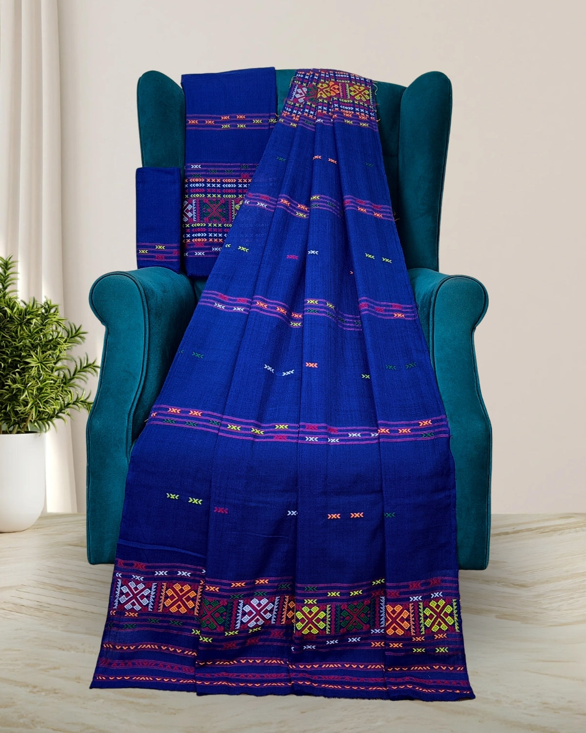 Gero design Mising mekhela sador -Royal blue