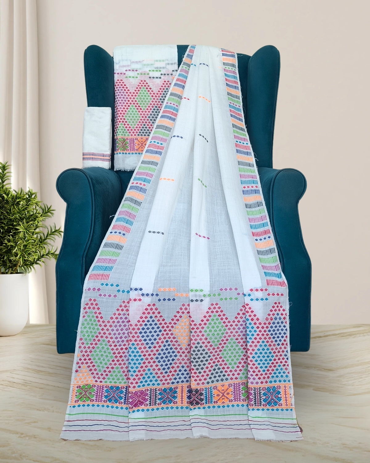 Padmini cotton Mising mekhela sador -Pure white