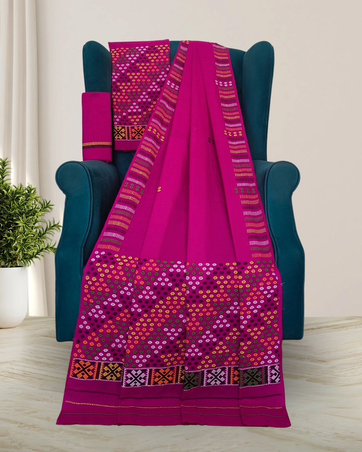 Padmini cotton Mising mekhela sador -Pink
