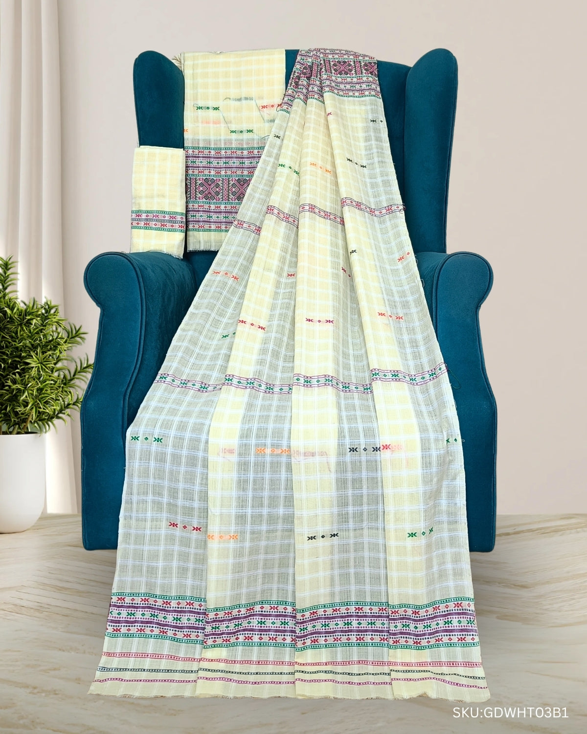 Gero design Mising mekhela sador - White