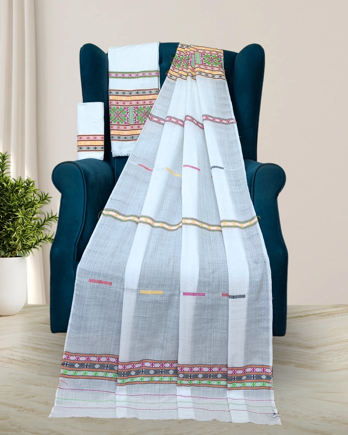 Gero design Mising mekhela sador -White