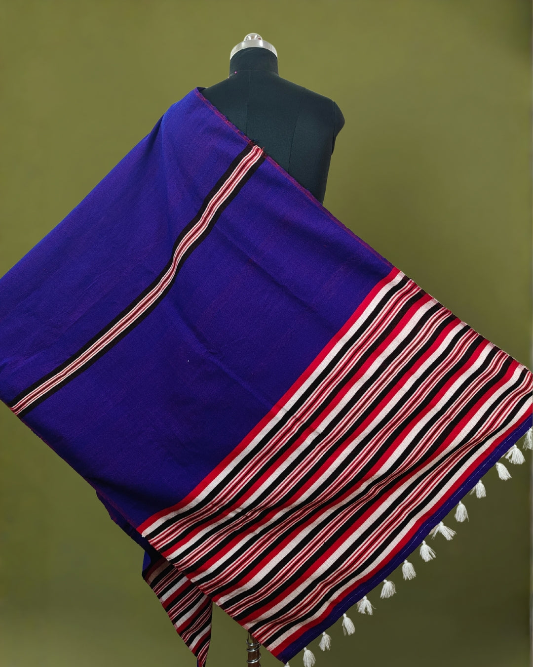 Mising Ribi design woolen Stole - Blue